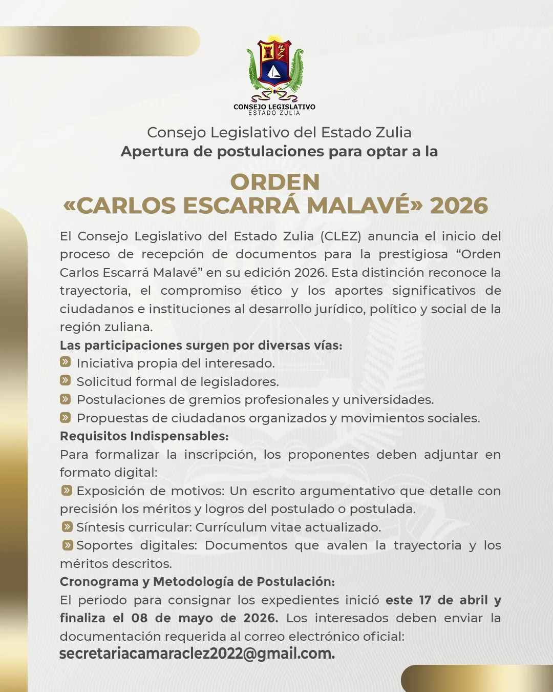 El proceso de postulación inició este 17 de abril y se extenderá hasta el 8 de mayo del presente año.